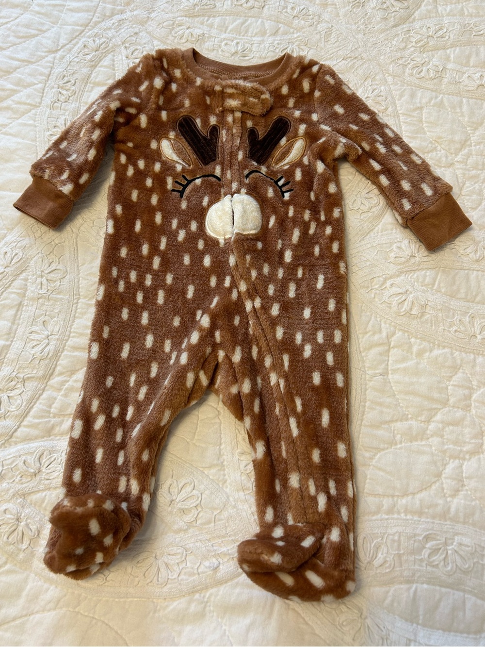 Baby Brown Fawn Plush One-Piece Footed Pajamas 3 months